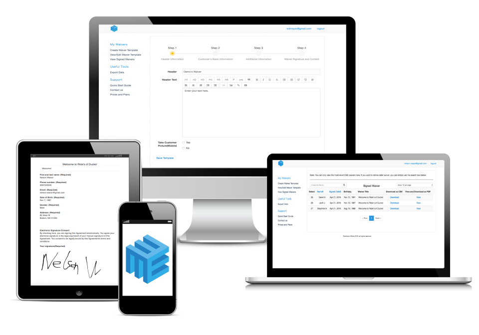 screenshot of Waiver Electronic